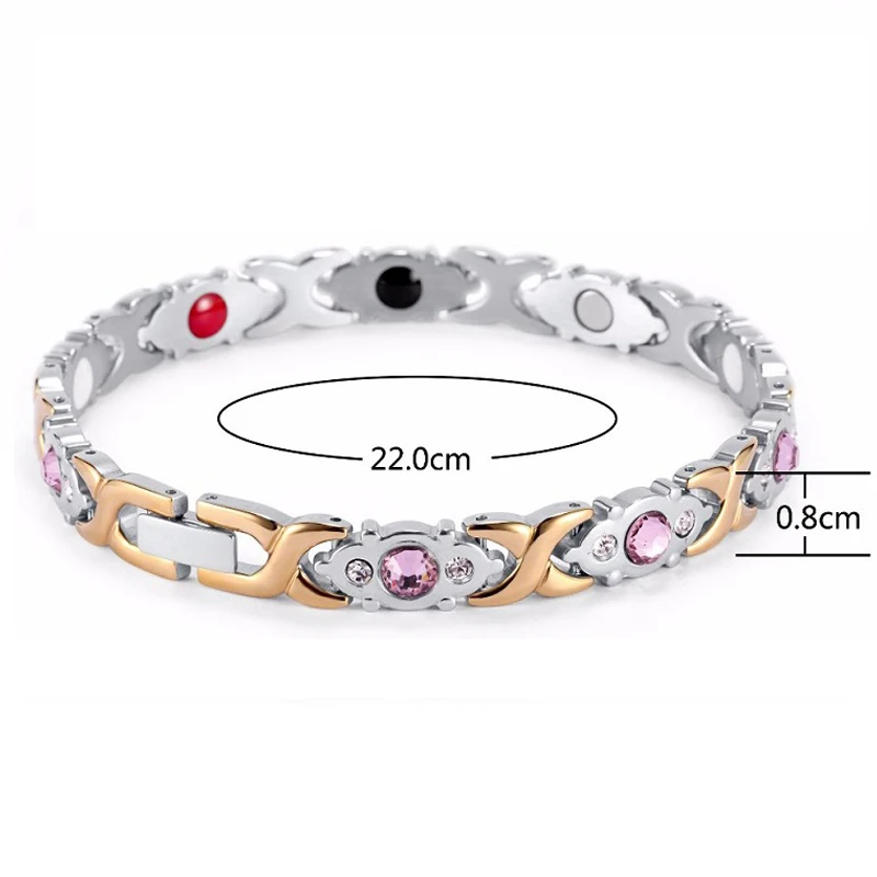 Женский двухцветный браслет из нержавеющей стали Femme CZ Stone Bio Health магнитные