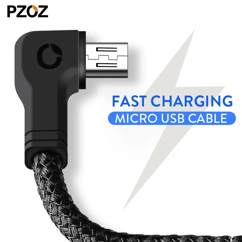 PZOZ micro usb кабель 90 градусов usb быстрое зарядное устройство нейлоновый шнур microusb зарядный кабель для синхронизации данных для samsung xiaomi redmi note 5 pro