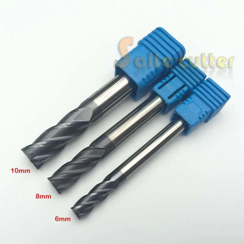 

3PCS 4f Four flutes HRC55 extra long shank length 75mm tungsten carbide end mill bit CNC milling cutter 6mm 8mm 10mm Lengthen