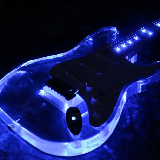 

Free shipping newArrivel Electric Guitar Pink LED acrylic guitar blue color good quialty more color can choose