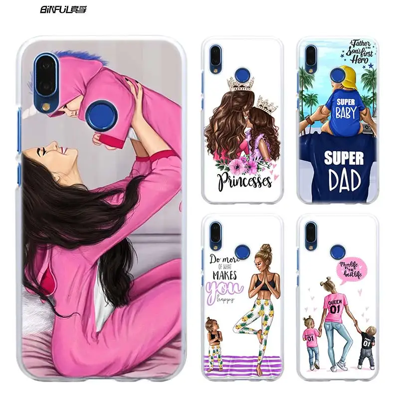 

Case for Huawei P Smart 2019 Nova 4 3i P30 P20 P10 P9 P8 lite Pro Mini 2017 Hard Clear PC Cover Brown Hair Baby Mom Girl Queen