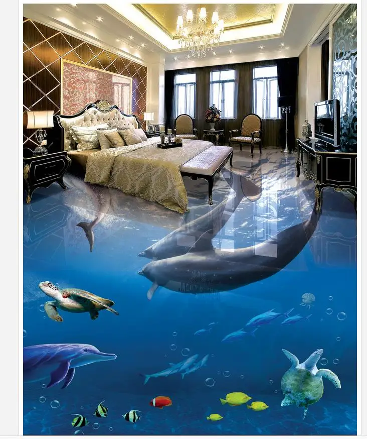 Home Decoration Dolphins Underwater World 3D stereoscopic bathroom