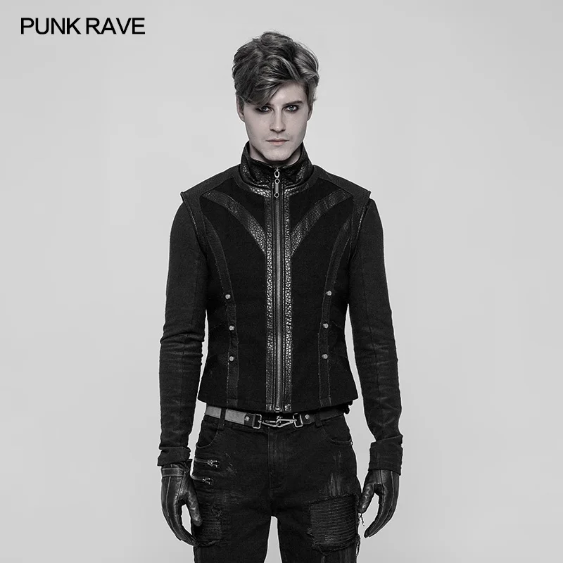 

Punk Rave Black Fashion Gothic Retro Rock Rough Motorcycle Rivet Palace Men's Vest WY930