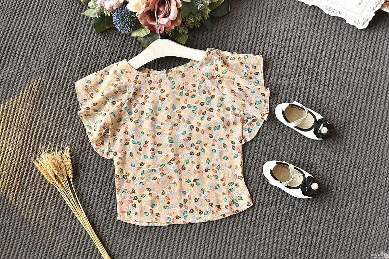 Милая шифоновая летняя одежда для девочек новые детские костюмы с цветочным принтом для девочек 3, 4, 5, 6, 7, 8 лет, комплект детской одежды