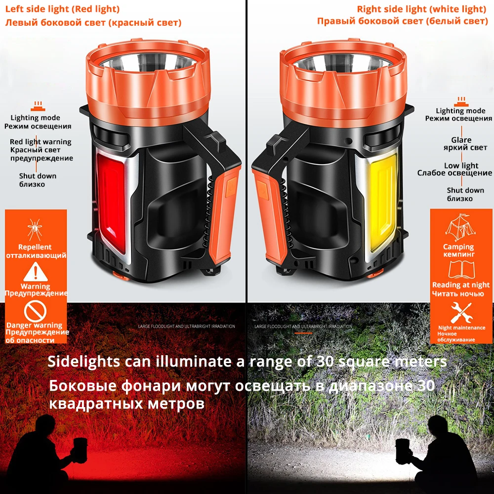  Ultra bright portable spotlight LED searchlight Flashlight With side light Built-in rechargeable ba - 33013196902