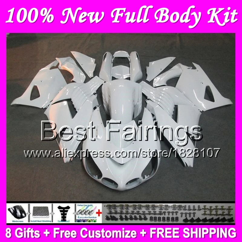 

Fairing For KAWASAKI NINJA ZX-14R 06 07 08 09 10 11 B49 ALL White ZX 14R 2006 2007 2008 2009 2011 ZX14R Glossy white +Decal