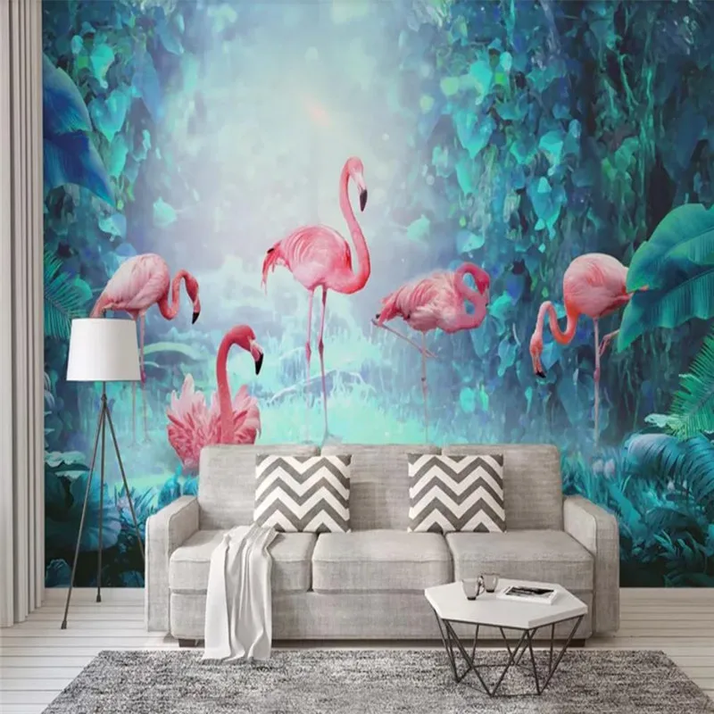 

Custom wallpaper Nordic modern minimalist tropical rain forest flamingo background wall decoration waterproof material