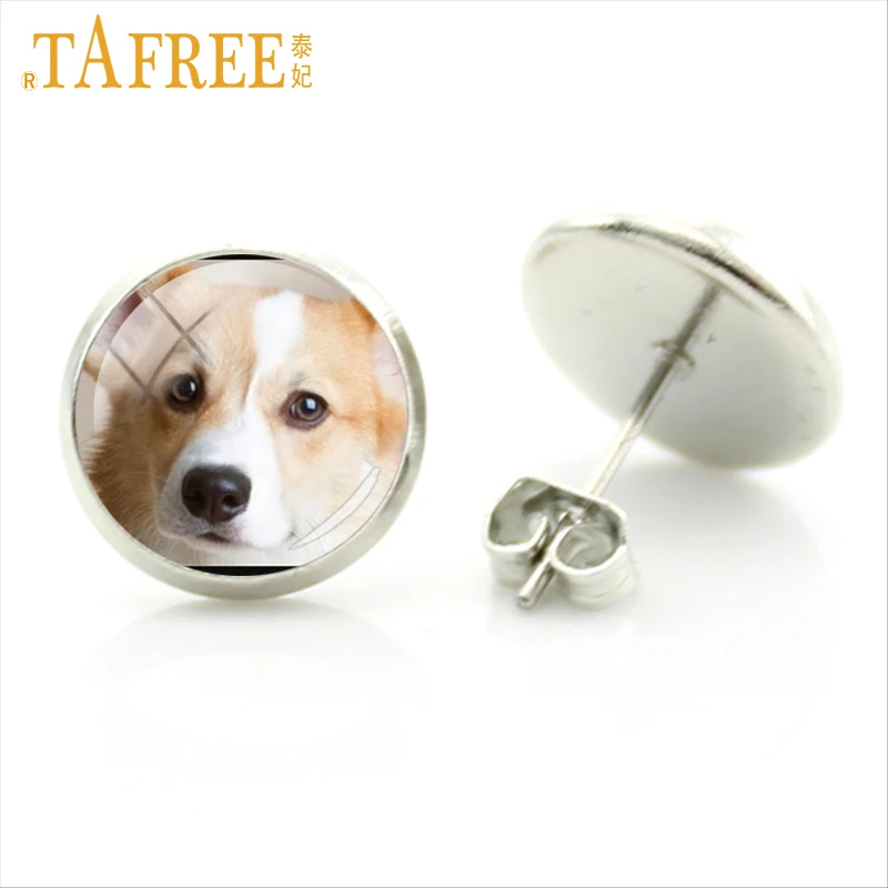Серьги гвоздики в виде собаки TAFREE Серебристые серьги корги дашхаунда овчины