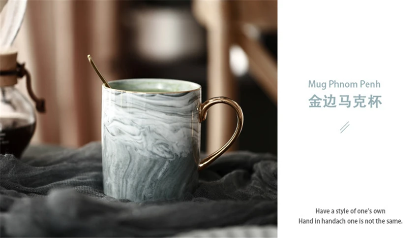 Простая керамическая мраморная Скандинавская минимализм кофейная чашка с ручкой кружка с ручкой пара крышка воды кафе чашка корт ощущение