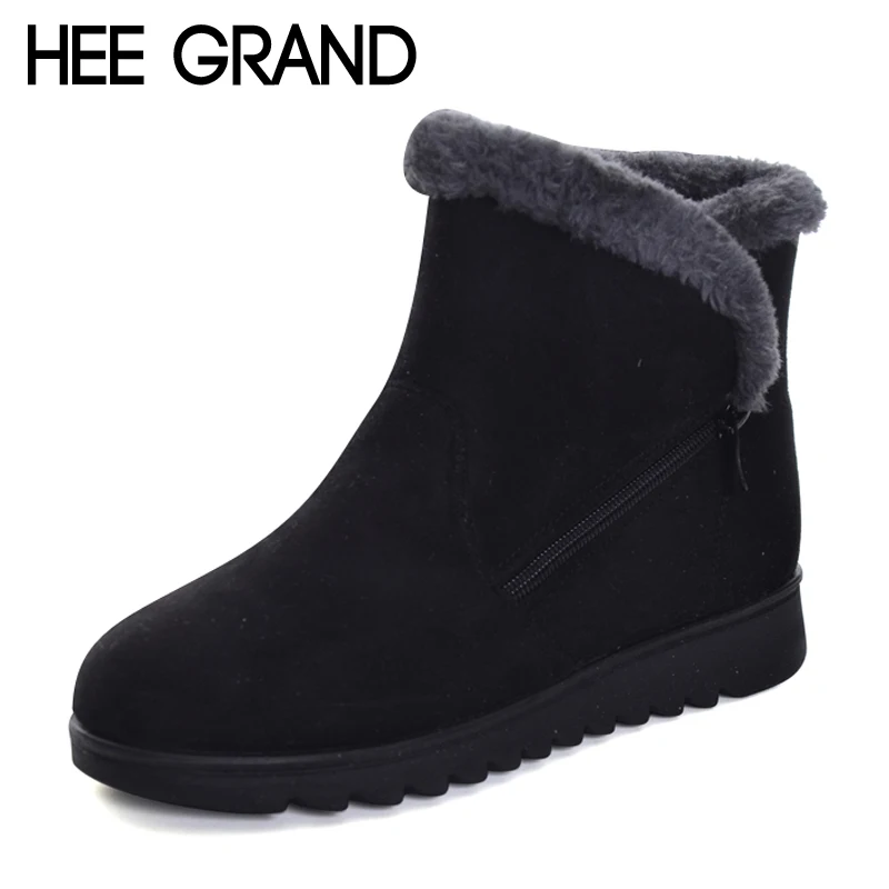 HEE GRAND/модные теплые зимние ботильоны из флока с искусственным мехом повседневные