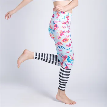 

new printing Broken flowers stripe Ventilation Sweat absorption pants workout leggings women shein joggers women fitness legging