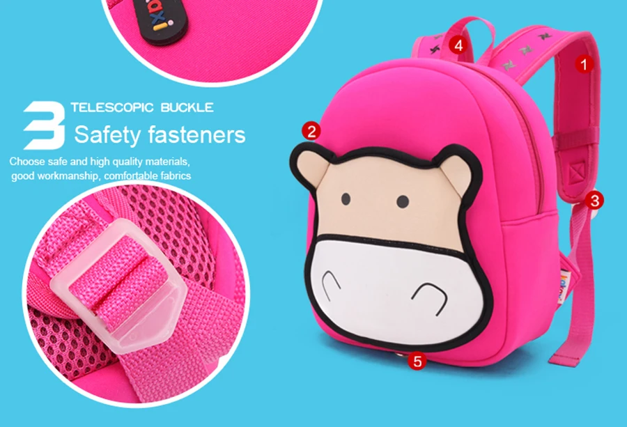 JKBW 3D Cartoon Backpacks Cute Cow Animals Shape Waterproof Neoprene School Bags for 2-8 Years Old Girls Boys Toddler Backpack (17)