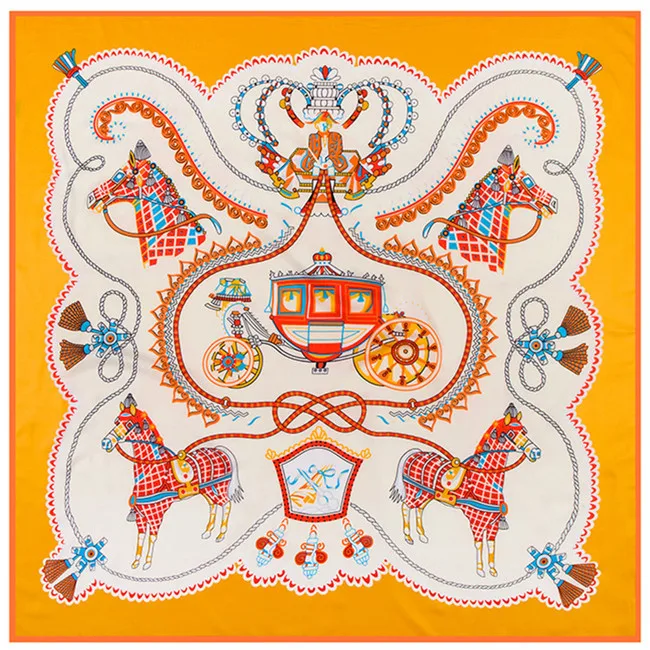 

100cm * 100cm 2017high quality women large square scarf new royal carriage horse horses pattern denim silk scarf