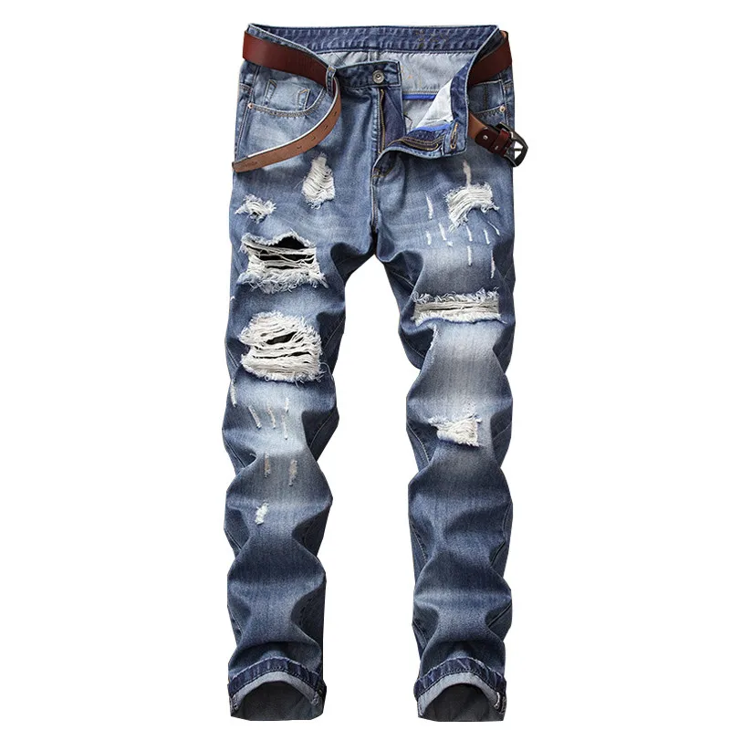 MORUANCLE новые мужские Destroyed Denim брюки с дырками модные Hi Street Ripped Проблемные Прямые джинсы брюки плюс Размеры 32-42