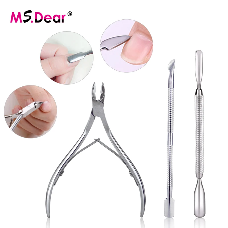 

3pcs/set Stainless Steel Cuticle Spoon Pusher Remover Nippers Trimmer Nail Clipper Cutter Manicure Nail Art Tools Kits Set
