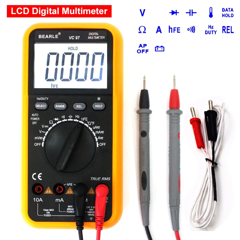 

LCD Portable Meter VC97 Digital Multimeter Auto Range DMM AC/DC Voltmeter Capacitance Ohm Frequency tester