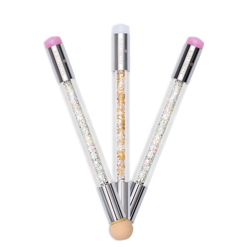 

BORN PRETTY Dual-ended Gradient Stamper Brush Nail Gradient Dotting Brush Sponge Head Rhinestone Handle Blooming UV Gel Pen 1Pc