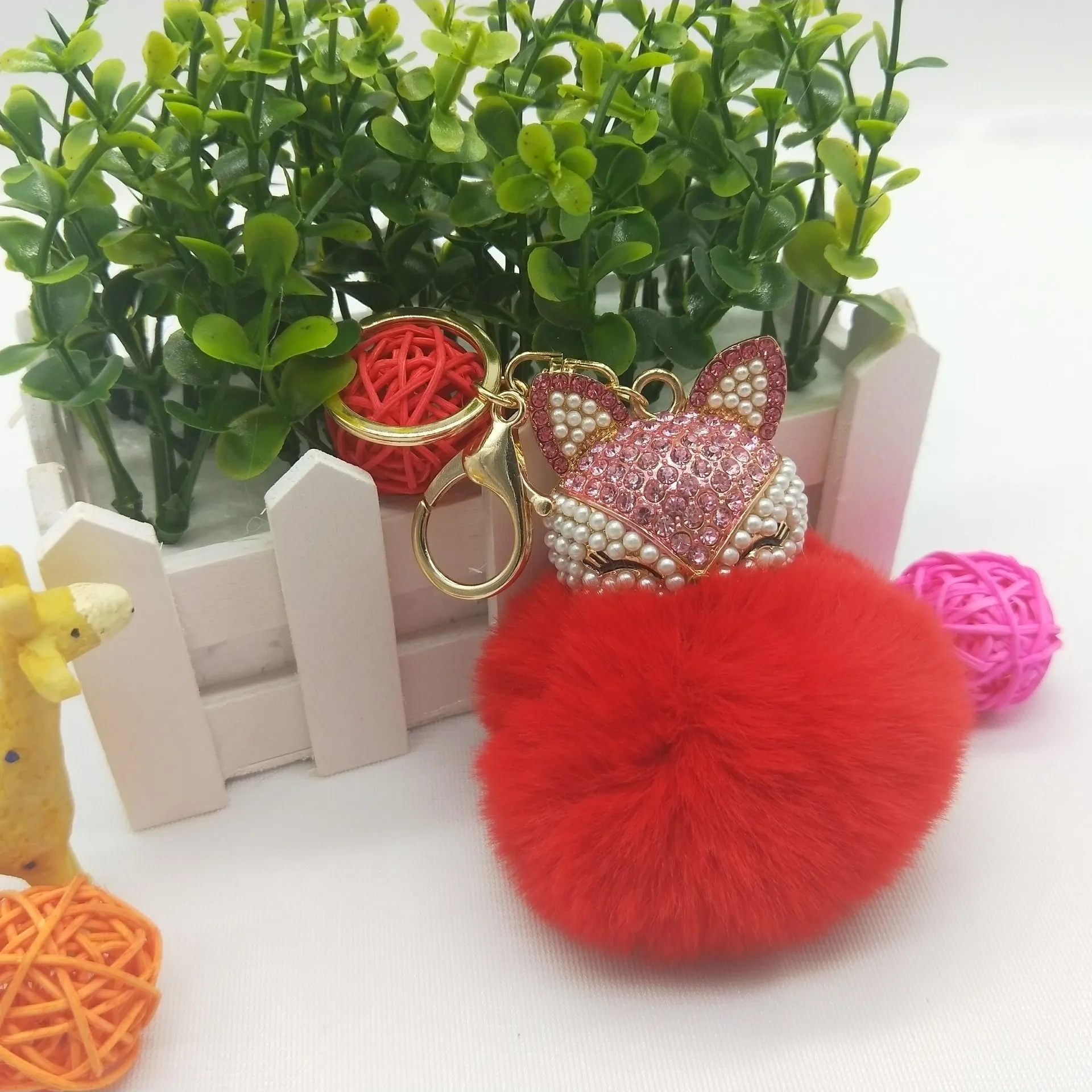 Талисманы Кристалл искусственного лисьего Мех животных брелок для женщин Брелоки Подвеска на сумки Ключи брелок для ключей с игрушкой подарки Llaveros ЮВЕ - Цвет: Red