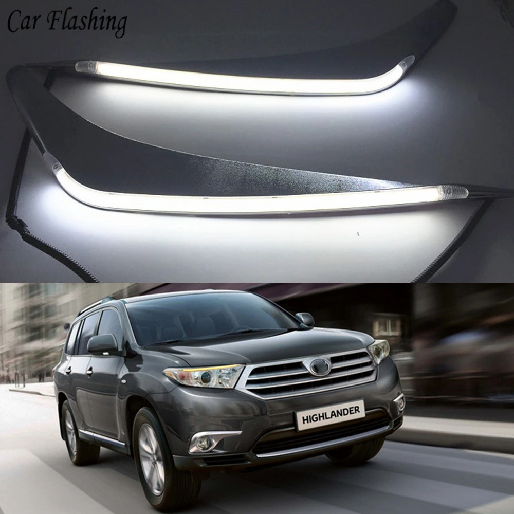 

2PCS LED Daytime Running Light Yellow Turn Signal Relay Car Headlight Eyebrow Decoration For Toyota Highlander 2012 2013 2014
