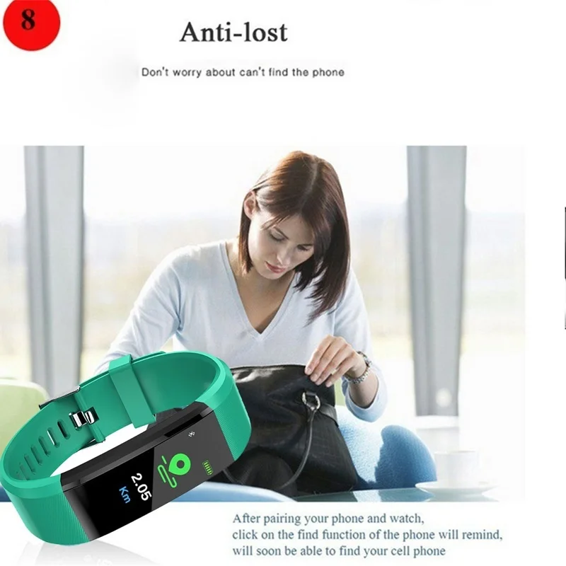 Waterproof Smart Bracelet Watch 115 Plus Blood Pressure Monitoring Heart Rate Monitoring Smart Wristband Fitness Band W