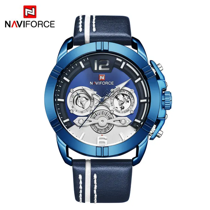 Брендовые Роскошные мужские часы NAVIFORCE модные кожаные кварцевые часы военные спортивные наручные часы с хронографом Relogio Masculino - Цвет: BLUE BLUE