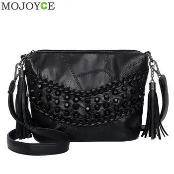 

PU Leather Women Crossbody Bags Fashion Rivet Women Shoulder Bag Elegant Tassels Small Messenger Bag Famous Design Lady Handbag