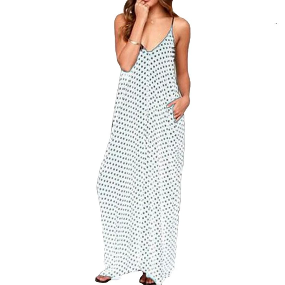 

Summer Dress 2018 Fashion Women Dress Spaghetti Straps Polka Dot Loose Beach Long Maxi Dresses Vintage Vestidos Plus Size