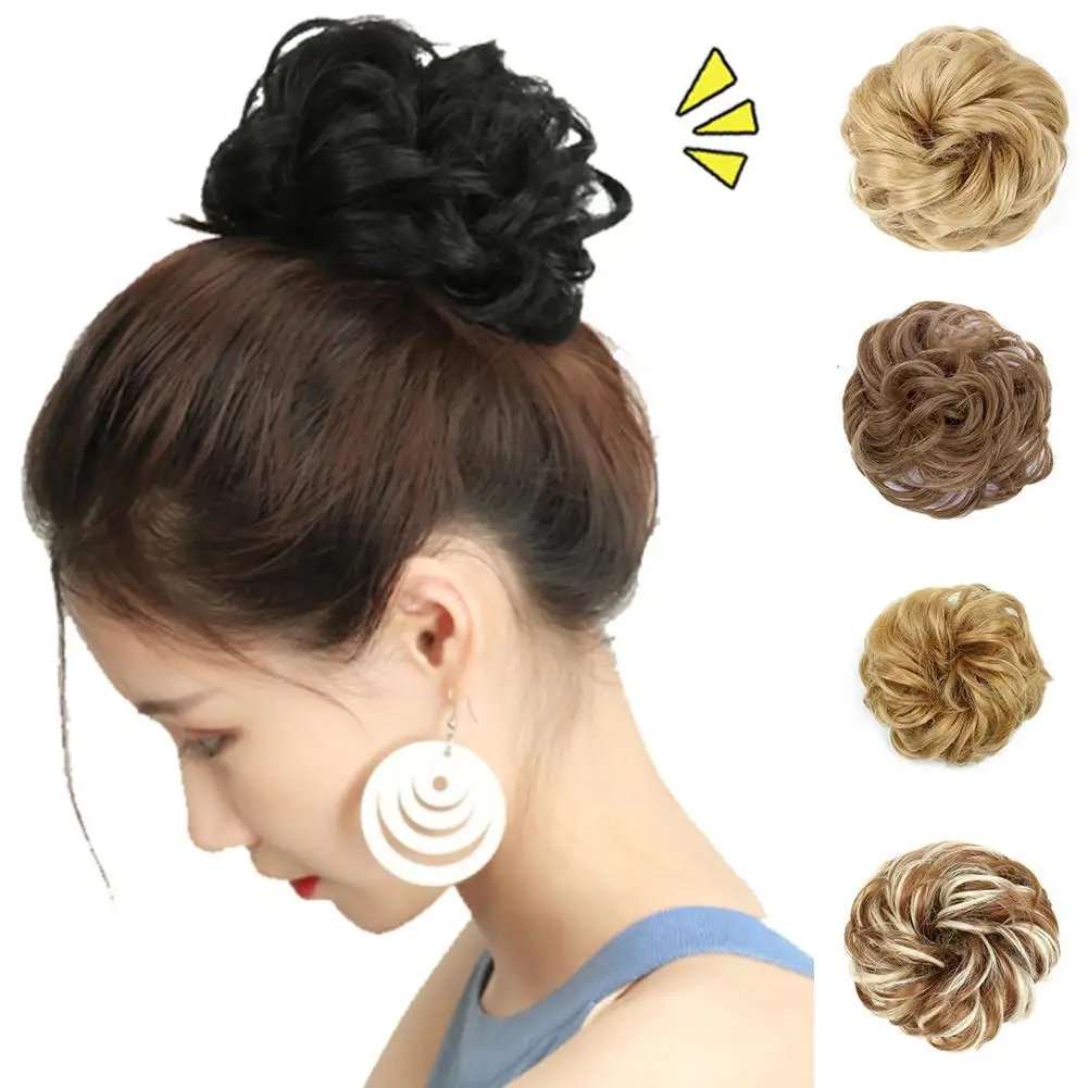 

10cm Synthetic Flexible Women Hair Bun Extension Elastic Wavy Curly Messy Donut Chignons Wig Scrunchy Hairpiece Hair Tools