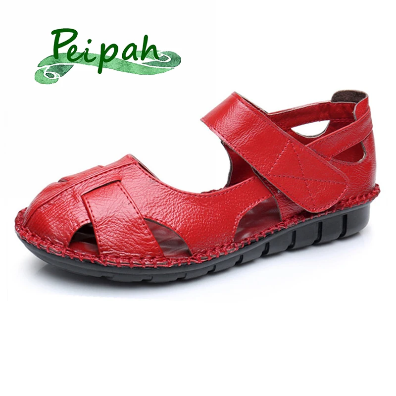

PEIPAH Handmade Summer Women Gladiator Sandals Genuine Leather Casual Summer Ladies Shoes Solid Flat Sandals Sandalias Mujer