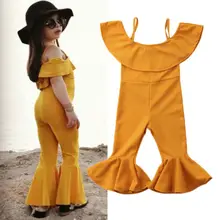 Новинка; модные комбинезоны для маленьких девочек; однотонная летняя одежда; детские брюки; одежда без рукавов; Новые комбинезоны принцессы с расклешенными лямками