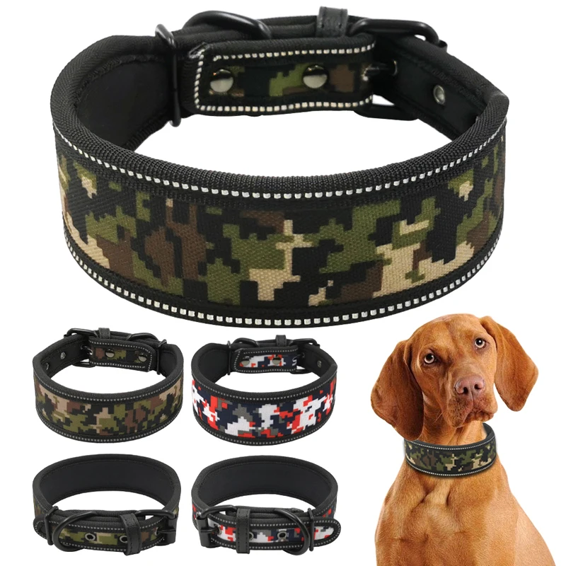 

Reflective Nylon Dog Collar Heavy Duty Pet Collars For Medium Large Dog Pitbull German Shepherd Padded Adjustable Big Dog Collar
