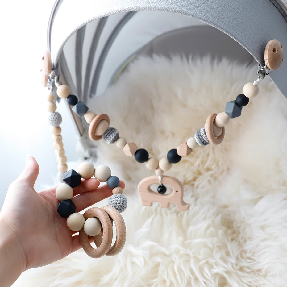 Chaines de poussette en perles bois et silicone sans BPA – Babyzus