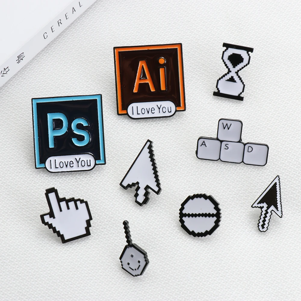 

Classical Pixel Cursors PS AI Photoshop Toolbar Hourglass Computer Window Icon Mouse Pointer Hand Arrow Enamel Brooches Pins