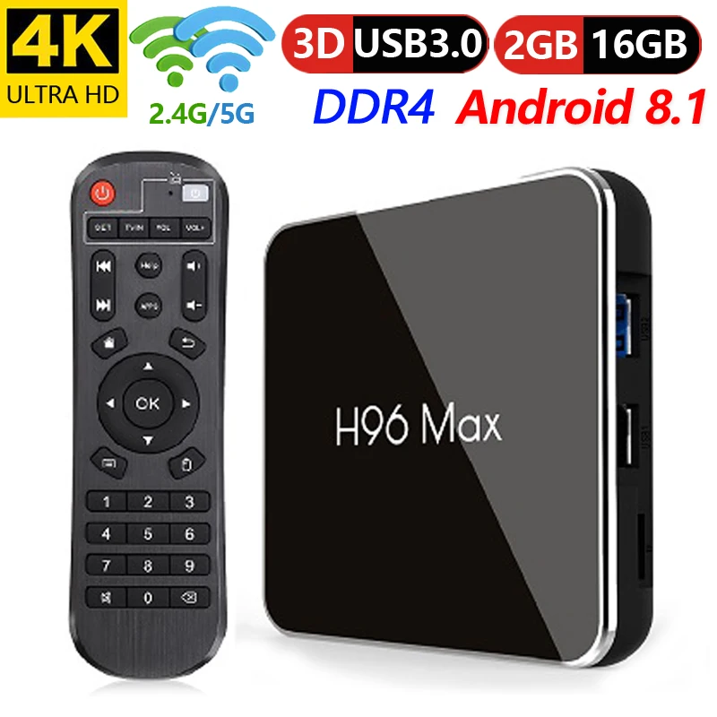 H96Max Android 8 1 четырехъядерный процессор Amlogic S905X2 LPDDR4 2 Гб 16 4 ГГц и 5 Wifi BT USB3.0 H.265 k