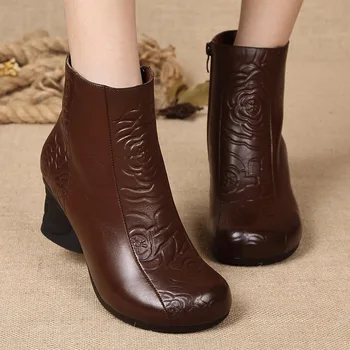 

New Ethnic Style Ankle Boots Genuine Leather Shoes Autumn Winter Women Shoes Retro Handmade Boots For Women Size 35-41
