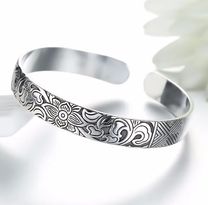 Lotus Thai Silver Bangle Bracelet - Jbr4*