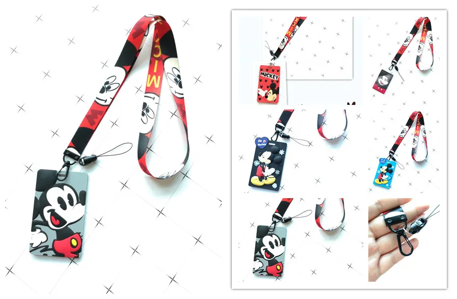 

New 1pcs cartoon red mickey pvc Named Card Holder Identity Badge with Lanyard Neck Strap Card Bus ID Holders With Key Chain