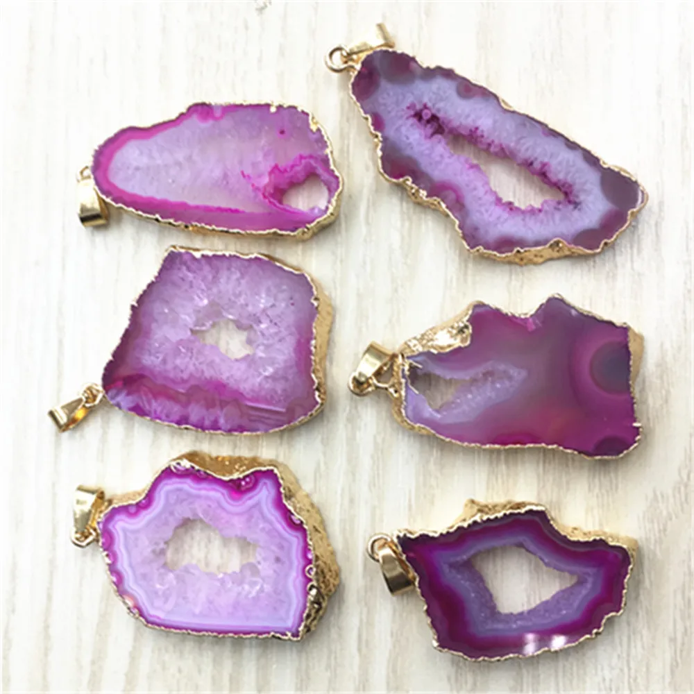 Женский кулон с гальваническим покрытием Geode Druzys Drusy розовый натуральный камень