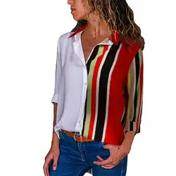 Рубашка Для женщин Повседневное с длинным рукавом Цвет блока полосой и пуговицы рубашки блузка Blusas Femininas Elegante дропшиппинг 40AT24