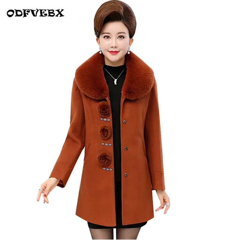 

New Middle-aged women autumn woolen coat medium long Thicken warm coat high-end elegant winter woolen jacket female Plus size5XL