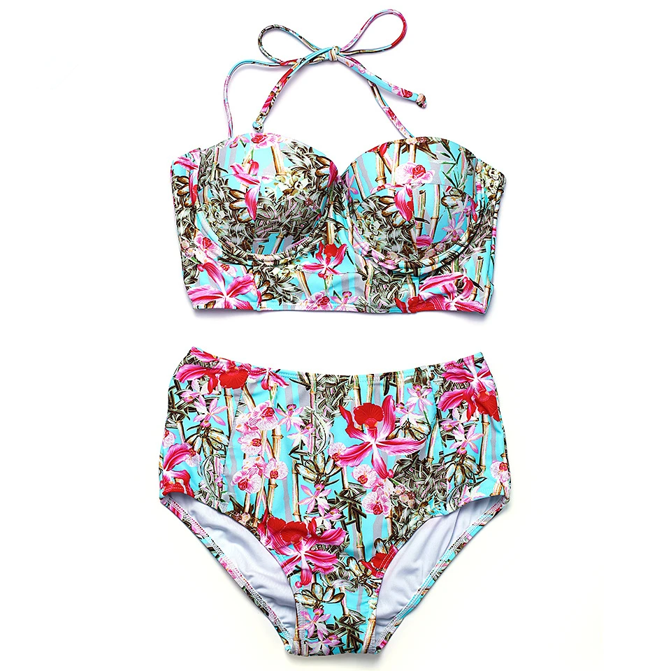 

Bohemian Longline High Waist Bikini Set Brazil Floral Fashion Bathing Suit Push Up Beach Swim Holiday Swimwear Suit S-2XL E657