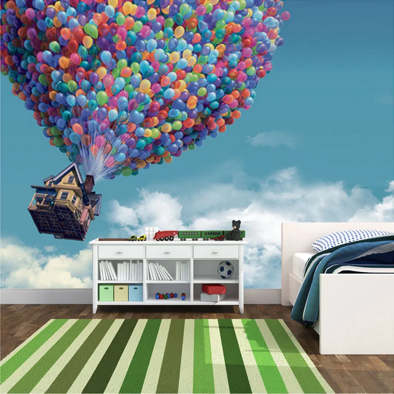 Изготовление размеров под заказ голубого неба белых облаков Летающий воздушный шар фотообои для Спальня Декор в гостиную Высокое качество нетканые 3D обои