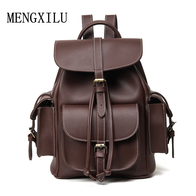 Famale England Style Designer High Quality Pu Leather Backpack Men Sac a Dos Black 2017 New Famous Brand Bag Women Backpack