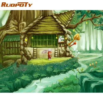 

RUOPOTY Frame Forest Castle DIY Painting By Numbers Landscape Modern Wall Art Picture Paint By Numbers For Home Decors Artwork