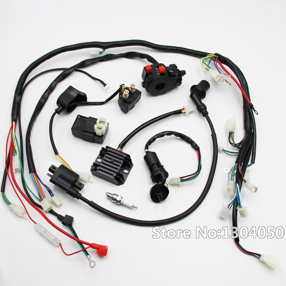 FULL ELECTRICS GY6 125 150CC ATV QUAD Coolster WIRING HARNESS SWITCH IGNITION COIL SPARK PLUG RELAY KIT new