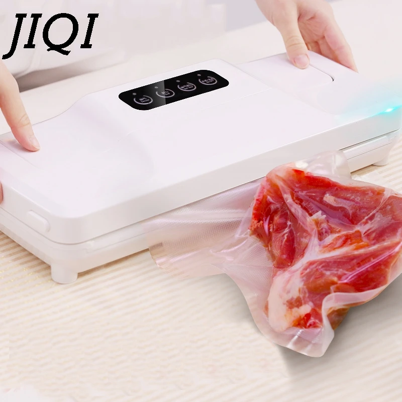 

JIQI Automatic Vacuum Sealer Food Storage Fresh Saver Suction Dry Moist Film Packing Sealing Machine Packer 10Pcs Plastic Bags