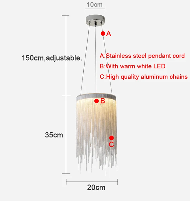 Современный алюминиевый подвесной светильник Новинка Алюминиевые цепочки 12 Вт светодиодный подвесной светильник для столовой гостиной спальни светильник(DL-54