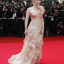 shippingCate Бланшетт Оскар Платье знаменитости одеваются милая оборками шампанское вечернее платье платье красного ковра