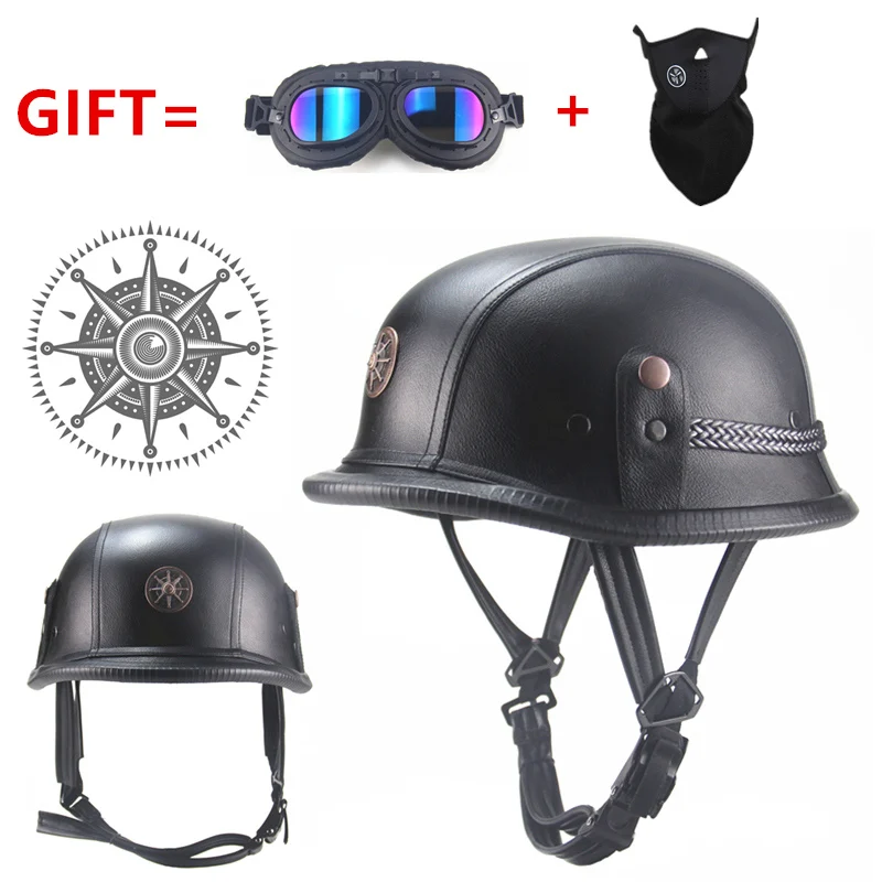 Черный Взрослый Открытый лицевой половина кожаный шлем мото мотоциклетный шлем винтажный мотоциклетный шлем - Цвет: 2406 black WB