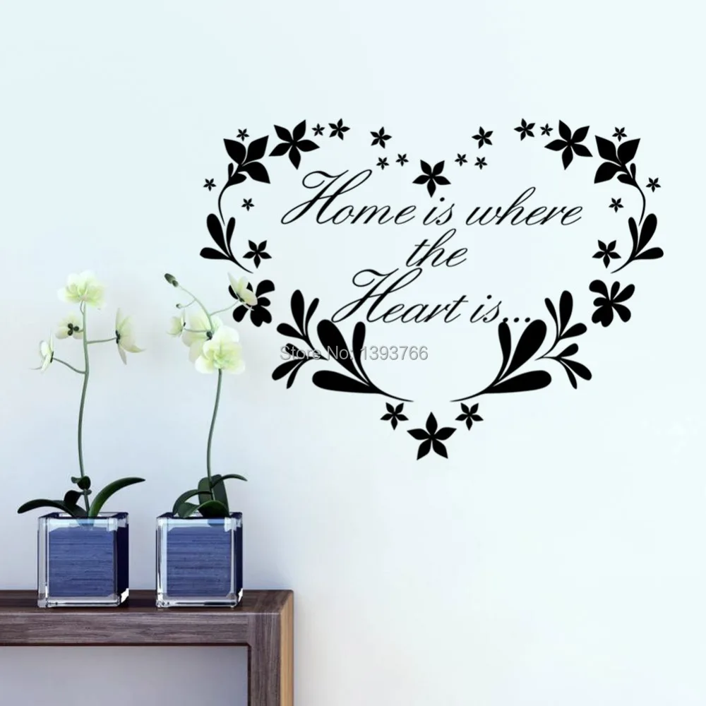 HOME IS WHERE THE HEART IS LETTERING VINYL WALL DECALS SAYINGS QUOTES DECOR